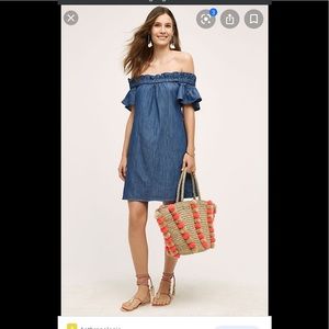 Anthropologie denim off-the-shoulder dress